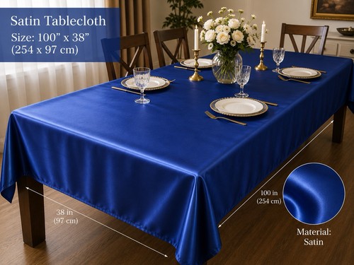 Blue satin tablecloth 100 38 - satin,