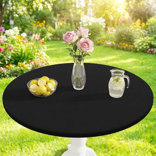 Black round elastic tablecloth - black,