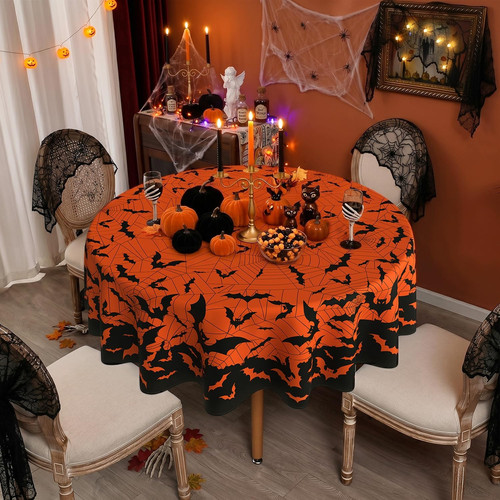 Orange halloween tablecloth - halloween,