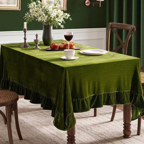 Velvet tablecloth with ruffled - tablecloth,